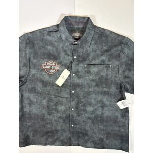 Saints Studio Mens Large  Graphic Button-Up Shirt Social Club World Tour - Gray